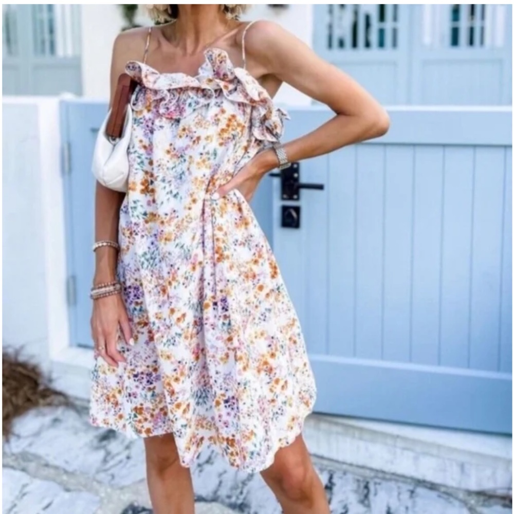 H&M - Flounce Trimmed Linen Floral Print Dress - Size XL - Picture 7 of 13